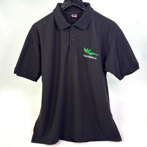 Nancy Mens Guatemala Embroidered Quetzal Polo Shirt Black 100% Cotton Large